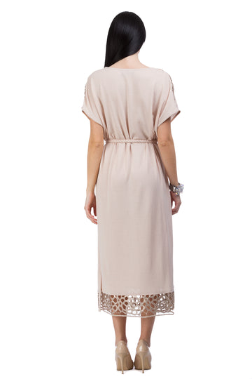 Mocha color dress with golden-copper thread